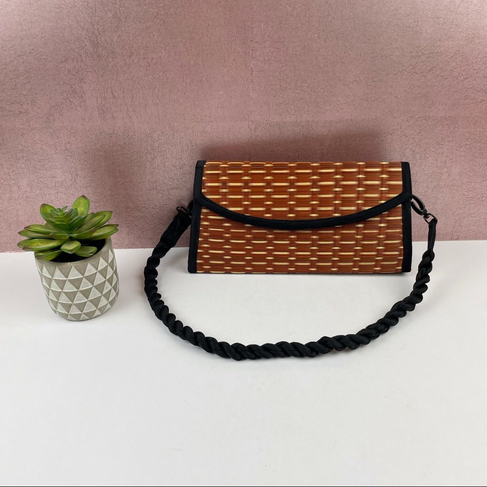Baskets Of Cambodia Handmade Brown Black Woven Straw Style Purse Handbag Women